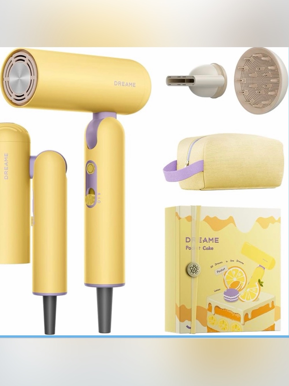 Dreame Pocket Cake Dual Voltage Hair Dryer with Diffuser
